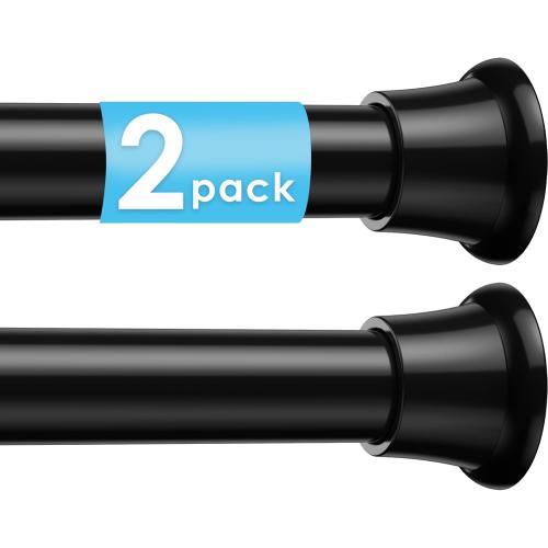 Tension Curtain Rod 31 To 76 Inch Black Shower Curtain Rod | No Drilling Adjustable Spring Loaded Curtain Rods 7/8Diameter Shower Rods For Bathroom Windows Bedroom Closet