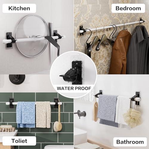 6 Pack Self Adhesive Rod Brackets, No Drill Needed Curtain Rod Holders, Nail Free Stick on Curtain Rod Hooks, Curtain Hangers for Bathroom, Bedroom, Livingroom, Hold up to 20lbs on Smooth Surface