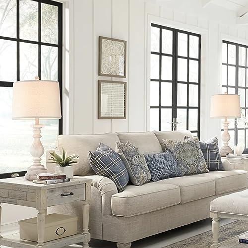 Rustic Dimmable Table Lamps Set of 2 with USB Charging Ports,26.5”Resin Beside Lamps for Living Room,Vintage Farmhouse Nightstand Lamps Traditional French Country Table Lamps for Bedroom