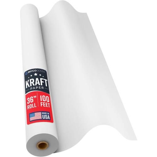 Bryco Goods White Kraft Paper Roll - 36” x 100’ (1200”) - Made in USA - Banner Paper for Painting, Easel Use, Bulletin Boards, Wall Décor, Gift Wrapping, and Children's Projects