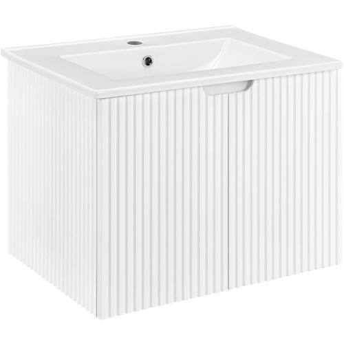 24 Fluted Bathroom Vanity with Sink, Bathroom Vanities Cabinet with Sink Combo, Wall Mounted Floating Cabinet, Mid-Century Modern Floating Vanity for Small Space, Washed Ash Grey