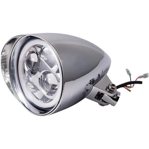 Chrome Billet CREE LED 5.75 White High Low Beam Headlight Amber Halo Ring DRL Compatible with Harley Sportster Dyna FX Softail