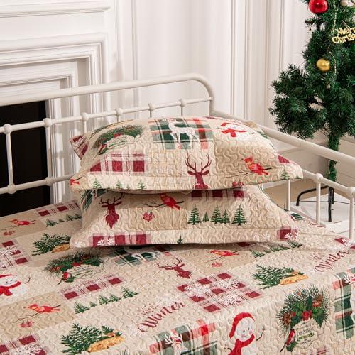 5-Piece Christmas Daybed Cover Set Twin Cozy Xmas Snowflake Reindeer Daybed Bedding Sets New Year Day Bed Comforter Bedspread, Santa Day Bed Cover with 4 Pillow Shams,39x75(Beige Red)