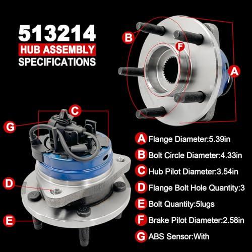 Pair 513214 Front Wheel Bearing Hub Assembly Compatible with Chevy Cobalt HHR 2008-2010 Malibu 2004-2012, for Pontiac G6 2005-2010, for Saturn Aura 2007-2009 Hub Bearing, 5 Lug w/ABS