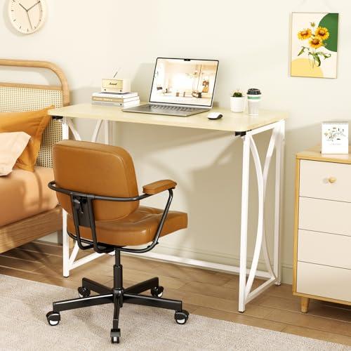 Folding Table, 31.5 Small Desk for Bedroom, Space Saving Foldable Computer Desk for Home Office, Easy Assembly, Beige