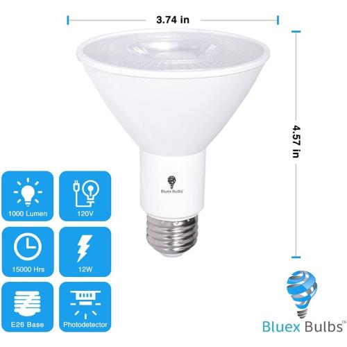 2 Pack PAR30 LED Flood Dusk to Dawn Light Bulbs Outdoor Photocell Sensor 12W 100 Watt Equivalent 1200 Lumens Waterproof E26 5000K Cool White Super Bright Auto On/Off Security Spotlight Indoor/Outdoor