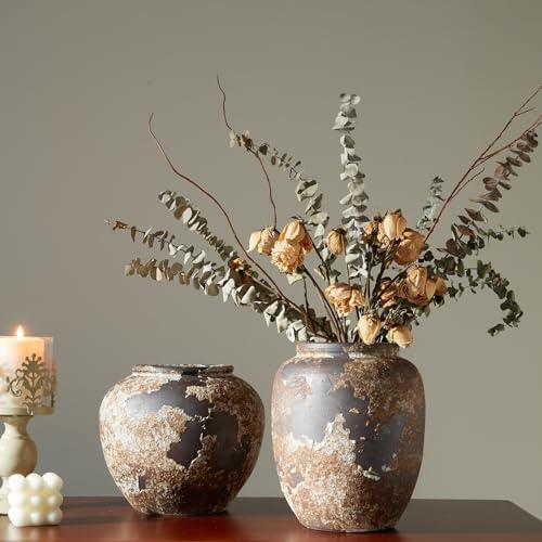 Rustic Vase for Home Decor, Farmhouse Terracotta Vases, Stone Vases, Large Vases for Living Room Decor, Rustic Flower Vase Decoration for Living Room