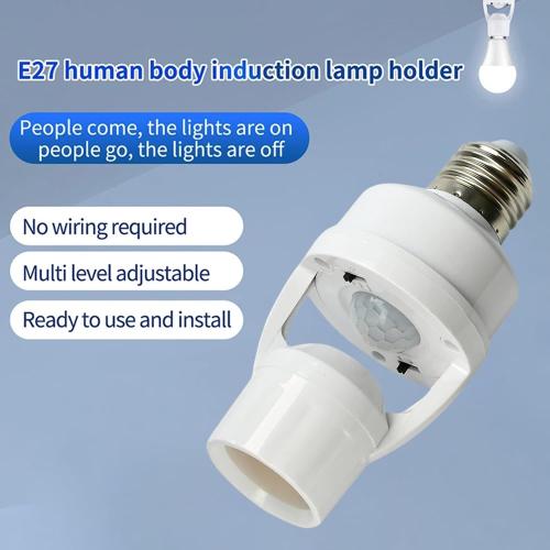 E26/E27 Motion Sensor Light Socket Adapter – Smart Screw-in Bulb Holder with PIR Motion Detection, Automatic On/Off for Garage, Storage Room, Basement & Closet