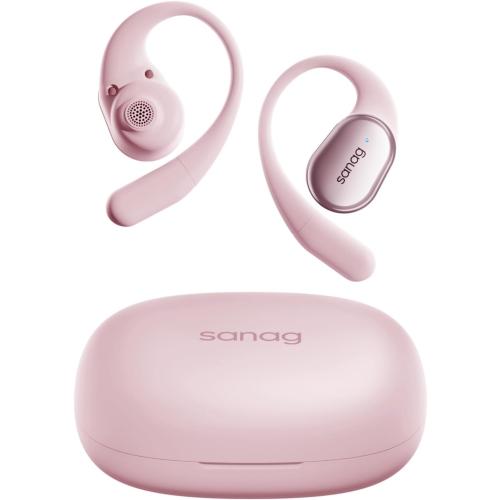 Sanag C16S Open-Ear Headphones, True Wireless Bluetooth 5.4 Open Ear Earbuds, 56H Playtime, IP4 Waterproof, OWS Earphones, Lightweight Design Fit Cycling, Running, Workout (Pink)