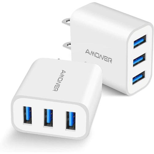 USB Wall Charger, Amoner 2Pack 15W 3-Port USB Charger Block iPhone Cube Charging Blocks for iPhone 14/13/12/11/X/XR/X/8/7/6, Galaxy, Android Phones and More | Fits iPhone 16/15/14/13/12/11/X/8, Galaxy, Android&iPad Smart IC fast charge, 3 USB ports for home, office & travel