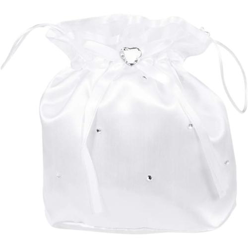 BESTOYARD Bridal Dolly Bag Satin Handbag with Pearl Flower Decoration Bridesmaid Drawstring Purse for Wedding Day Essentials