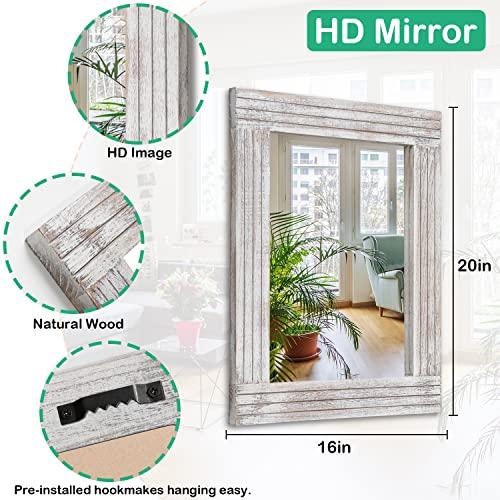 White 20x16 Mirrors for Wall Rustic Wooden Frame Rectangle Mirror Vintage Hanging Mirror for Bedroom Bathroom Living Room Farmhouse Wall Decor White Large 20 x 16