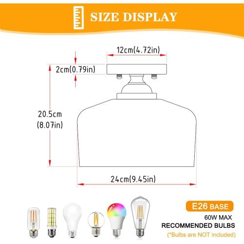 Brushed Nickel Semi Flush Mount Ceiling Light, Antique Ceiling Light with Glass, Indoor Close to Ceiling Light Fixture, Entryway Light Fixtures, Overhead Lighting Fixture for Hallway Kitchen Bedroom