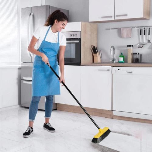 Push Broom with Long Handle, Floor Brush 51.6 inch Soft Bristle Broom 12.2 Wide for Cleaning Bathroom Kitchen Patio Garage Deck Tile