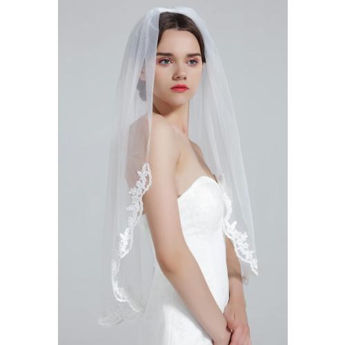 One size BEAUTELICATE Wedding Bridal Veil with Comb 1 Tier Lace Applique Edge