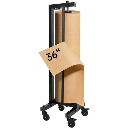 Mobile Vertical Butcher Paper Dispenser with Wheels, Heavy Duty Wrapping Paper Holder and Cutter, Space-Saving Paper Rack Organizer for 36 Inch Rolls, 9 Max Diameter (Black)