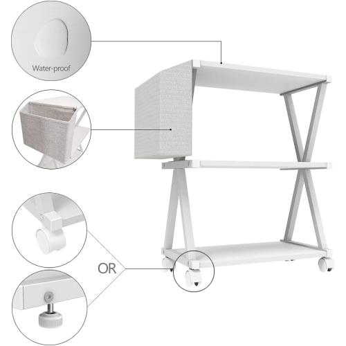 Size 17.3''Lx11''W’x23.2''H Color White VEDECASA White Mobile Printer Stand 3 Tier Wood Shelf Metal Frame Printer Cart with Storage Bag for Home Office Modern Under Desk Table Side Printer Cart with Rolling Caster Wheel