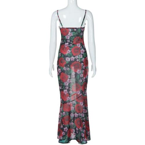 Women Y2K Floral V Neck Maxi Dress Sexy Sleeveless Lace Patchwork Long Dress Backless Flowy Beach Sundress
