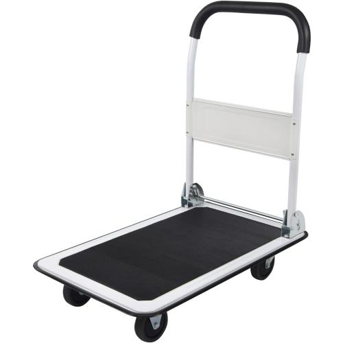 LEADALLWAY Foldable Push Cart Platform Cart 330lbs Capacity 4 Wheels 28.7x18.5x32.3inches White Small Flatbed Cart