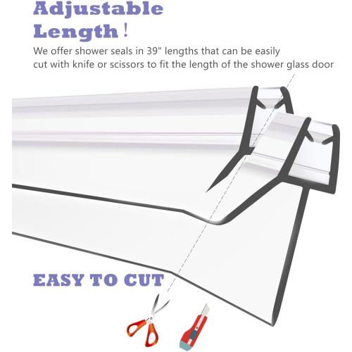 2-Pack Frameless Shower Door Bottom Seal (1/4'' X 39'') Clear Glass Shower Door Sweep Strip can Covers up to 23mm Gap - Stop Leaks