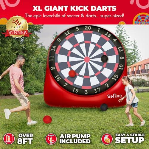 Swooc Games - Premium Inflatable Giant Kick Darts (15  Ways to Play) - Jumbo Soccer Dartboard with Air Pump - Big Carnival Games - Giant Outdoor Games - Oversized Dart Board Yard & Lawn Game