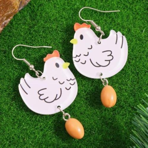 Fun Cartoon Chicken & Egg Acrylic Dangle Earrings kawai weird cute earrings