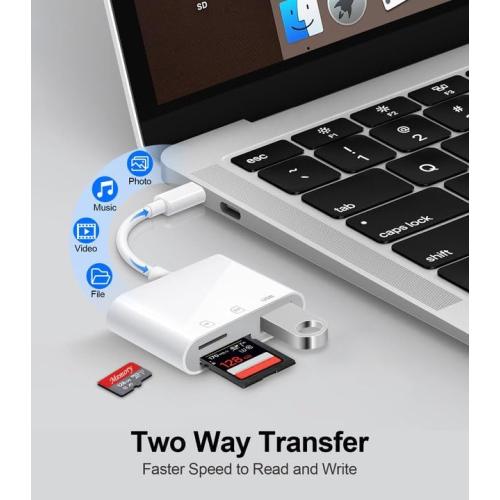 USB C SD Card Reader for iPhone 15-17, USB C to Micro SD Memory Card Adapter for iPad/Mac Pro/Air, USBC/Type C Camera Card Reader with USB A Port for iPhone 16 and More Android USBC Devices
