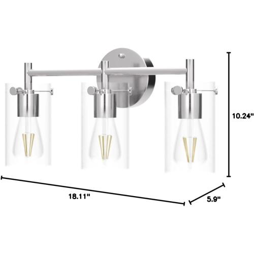 2023 Upgrade 3-Light Brushed Nickel Bathroom Vanity Light Fixtures, Clear Glass Shade Wall Sconces for Mirror, Bedroom, Living Room, Hallway