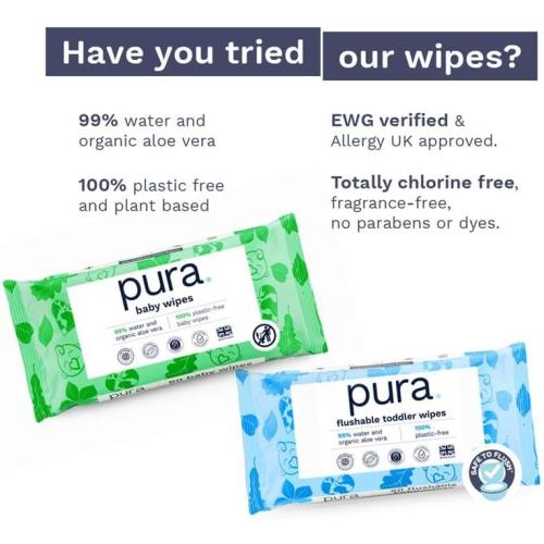 Pura Hypoallergenic Diaper Pants Size 8 (41  lbs) Overnight, up to 12 Hours Leak Protection, Suitable for Sensitive Skin, Totally Chlorine Free, Soft Organic Cotton, 3 Packs of 15 (45 Pull Up Pants)
