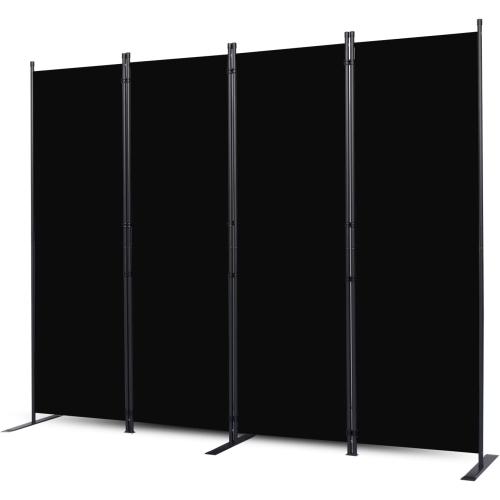 Room Divider, 4 Panel Folding Privacy Screens with Wider Feet, Black | 88 W X 71 H Room Divider Panel, Stable Frame Structure, Flexible Space Separator, Portable wall divider for Room Partition