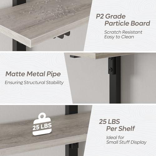 Size 24 Color Grey Bestier Floating Shelves for Wall, 24 inch Kitchen Shelves Wall Mounted, 3 Tier Coffee Bar Shelf with Foldable Brackets, Industrial Display Shelf for Bathroom, Living Room, Retro Grey