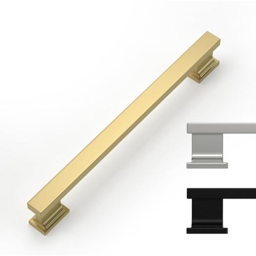 Rergy 10 Pack Gold Cabinet Handles, 6-1/4inch Hole Center Pulls, Gold Kitchen Drawer Pulls and Knobs, Square Hardware for Kitchen Bathroom Dresser