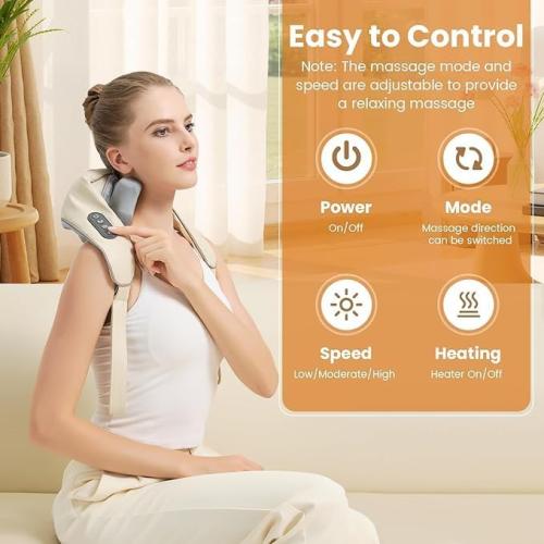 4D Wireless Deep Tissue Kneading Neck Massager with Heating Function, Shiatsu and Shoulder Massage Pillow,Back and Leg Pain Relief, Body Muscle Pain Relief, Perfect Gifts for Men Women.