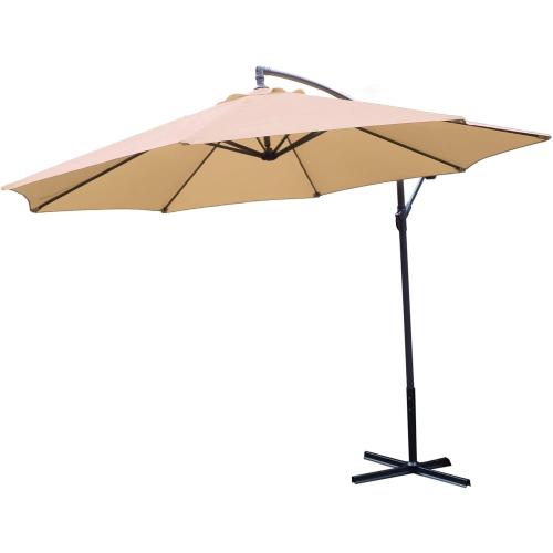 Outdoor Patio Umbrella, Offset Sun Shade Cantilever, Round 9.8ft Diameter - Crank Open System, Push Button Tilt, Adjustable Angle for Backyard and Beach‼️little dirt and incomplete‼️