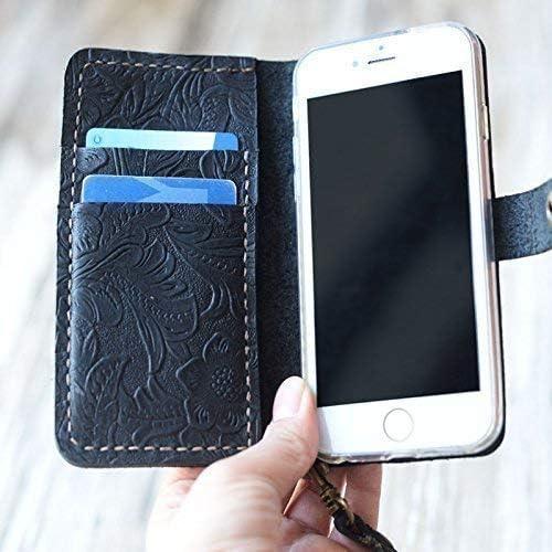 Leather case Compatible with iPhone 16/16 Pro Max / 16 Plus / 15/15 Pro Max / 14 Pro / 13 Mini / 12 / SE With Wristlet Strap, Wallet Case - 408H - Black