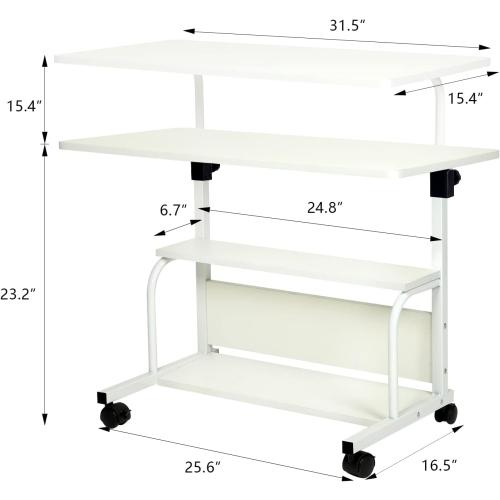QZMDSM Portable Desk with Wheels Small Standing Desk on Wheels Adjustable Height Rolling Desksfor Home Office Study White