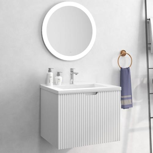 24 Fluted Bathroom Vanity with Sink, Bathroom Vanities Cabinet with Sink Combo, Wall Mounted Floating Cabinet, Mid-Century Modern Floating Vanity for Small Space, Washed Ash Grey