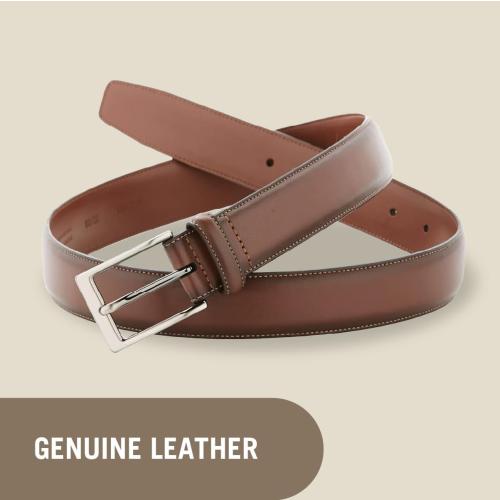 Perry Ellis Men's Portfolio Amigo Dress Belt, Leather, Stitched Edges, Metallic Buckle, 1.5 Width (Available in Big & Tall)