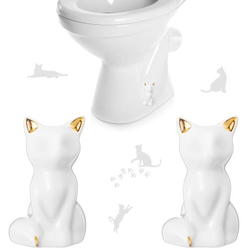 2 Pcs Toilet Bolt Caps, Ceramic Toilet Bolt Covers Decorative Cute Animals Home Bathroom Decor for Easy installation Avoid Rusting(White,Cat)