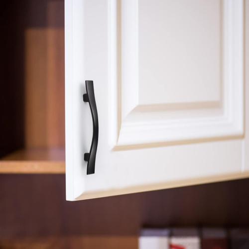 KNOBWELL 6 Pack 3 inch Black Cabinet Handles, Wave Style Black Handles for Cabinet and Cupboard, Dresser Drawer Pulls Matte Black, 3 inch Hole Center