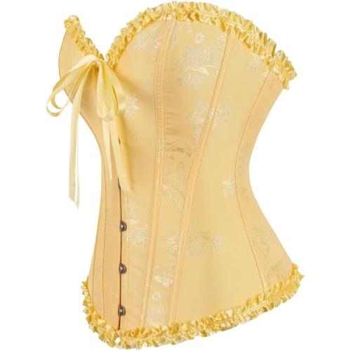 frawirshau Women's Lace Up Boned Overbust Corset Bustier Lingerie Bodyshaper Top