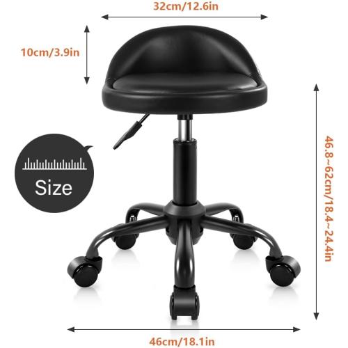 KKTONER Rolling Stool with BackRest Height Adjustable Round Chair with Wheels Swivel Drafting Work PU Leather stools Small (Black)