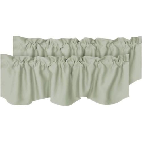 H.VERSAILTEX 2 Panels Blackout Curtain Valances for Kitchen Windows/Living Room/Bathroom Privacy Protection Rod Pocket Decoration Scalloped Winow Valance Curtains, 52 W x 18 L, Light Sage