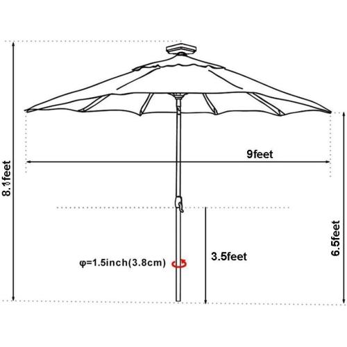 Color Black EliteShade USA 10-Year-Non-Fading Solar 9ft Market Umbrella with 80 LED Lights Patio Umbrellas Outdoor Table Umbrella with Ventilation, Black