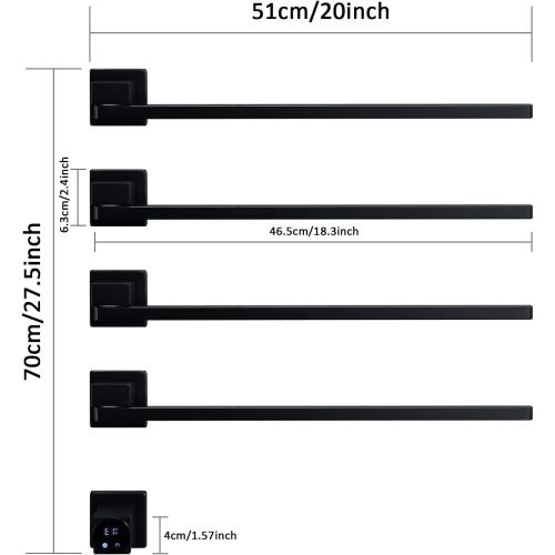 Electric Towel Warmer, 4 Bars 180° Rotating Heated Towel Rack, 75W Wall Mounted Towel Warmer with Built-in Timer, Smart WiFi Electric Towel Dryer for Bathroom (Black)