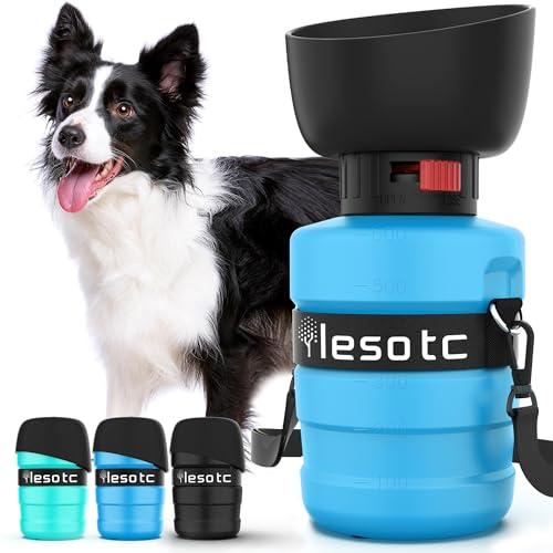 Lesotc Dog Water Bottle, Portable Water Dispenser with Bowl, Leak Proof Pet Travel Squeeze Bottle, Puppy Essentials Dog Stuff Accessories for Outdoor Walking, Hiking, Camping, Blue