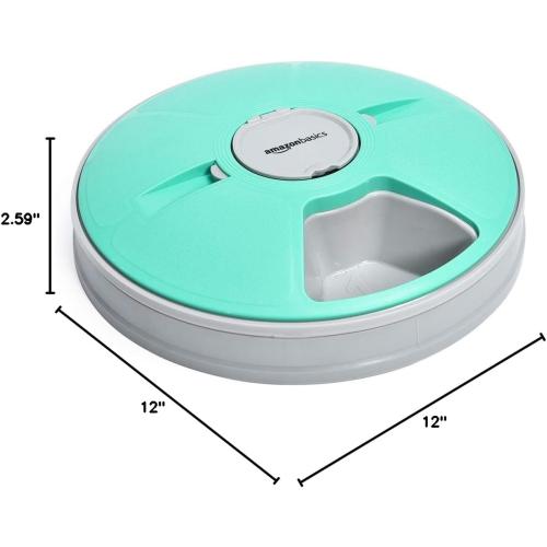 Amazon Basics Automatic Pet Feeder, Electronic Timed Dog and Cat Food Dispenser, 6 Portions, Plastic, Teal, 12 X 12 X 2.3