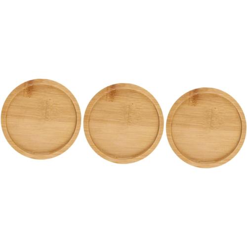 Wood Succulent Plant Tray for Indoor/Outdoor Use Round Bamboo Pot Saucer Water Draining Feature for Balcony and Garden 3-Piece Set