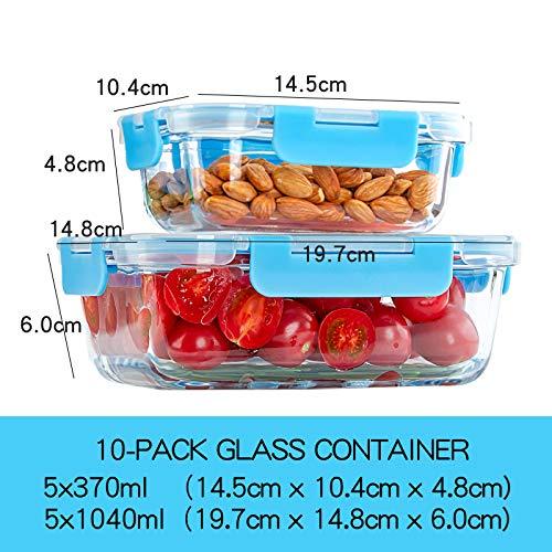 C CREST Glass Meal Prep Containers, [10 Pack] Glass Food Storage Containers with Lids, Airtight Bento Boxes, BPA Free & Leak Proof (10 Lids & 10 Containers)
