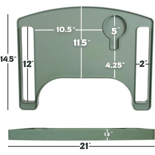 Sigo Green Walker Tray for Rolling Folding Walker, Tray Table with Cup Holder for Standard Walkers Seniors, Detachable Non Slip TV Accessories Basket Holding Plate Cups Clip On Small Bag Carrier